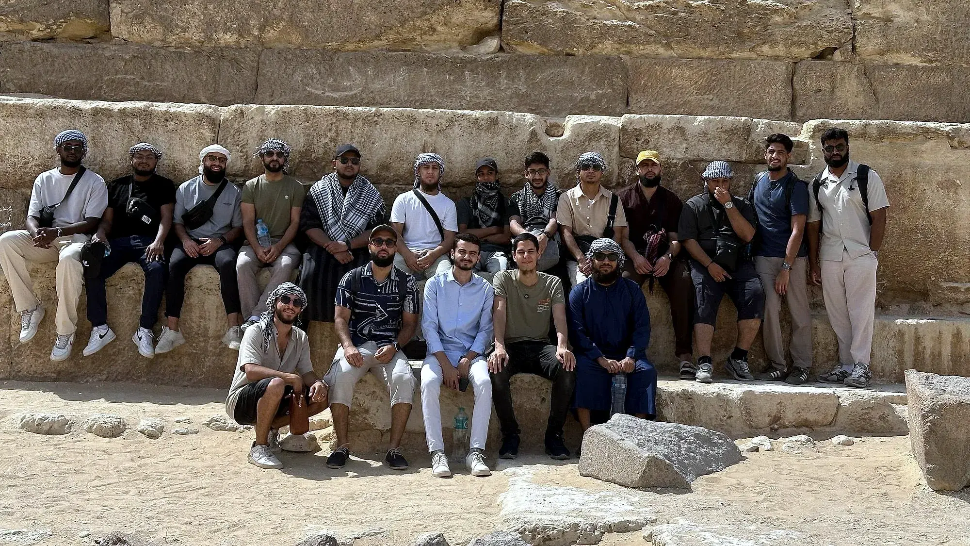ATTQ students together on the stones of the Great Pyramid